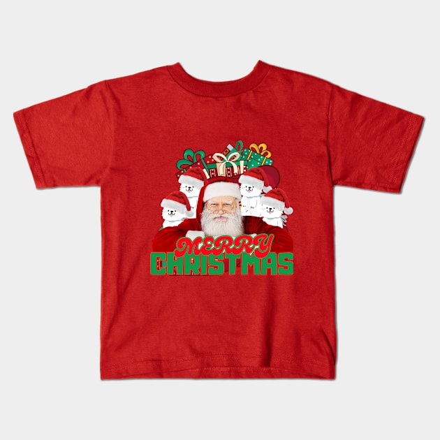 SantaClauswithfourdogsMerryChristmas Kids T-Shirt by Brafdesign
